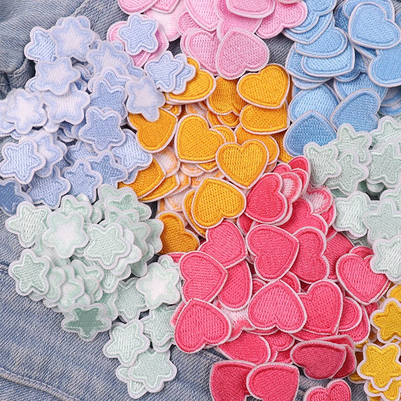 10 unids/lote pequeño corazón de amor/estrella parche bordado hierro en parches para ropa parches termoadhesivos sombreros Jeans decorar DIY - imagen 2
