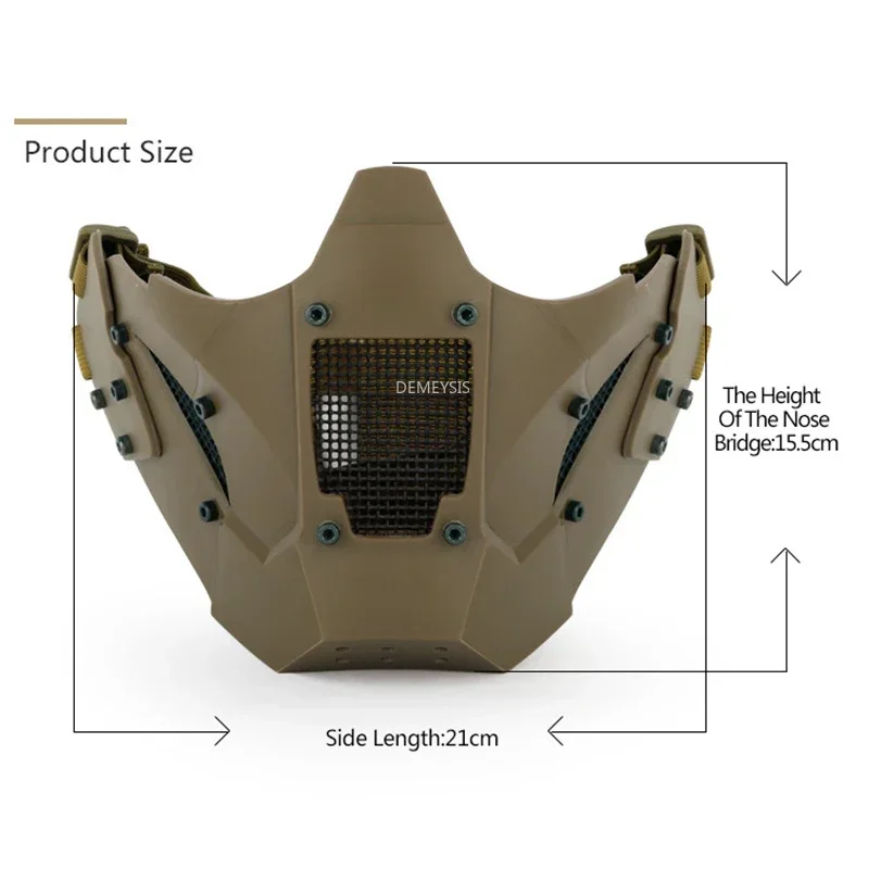 Máscara protectora de caza, máscara táctica transpirable de media cara, máscara facial Airsoft Paintball CS con conector de casco para casco FAT - imagen 3