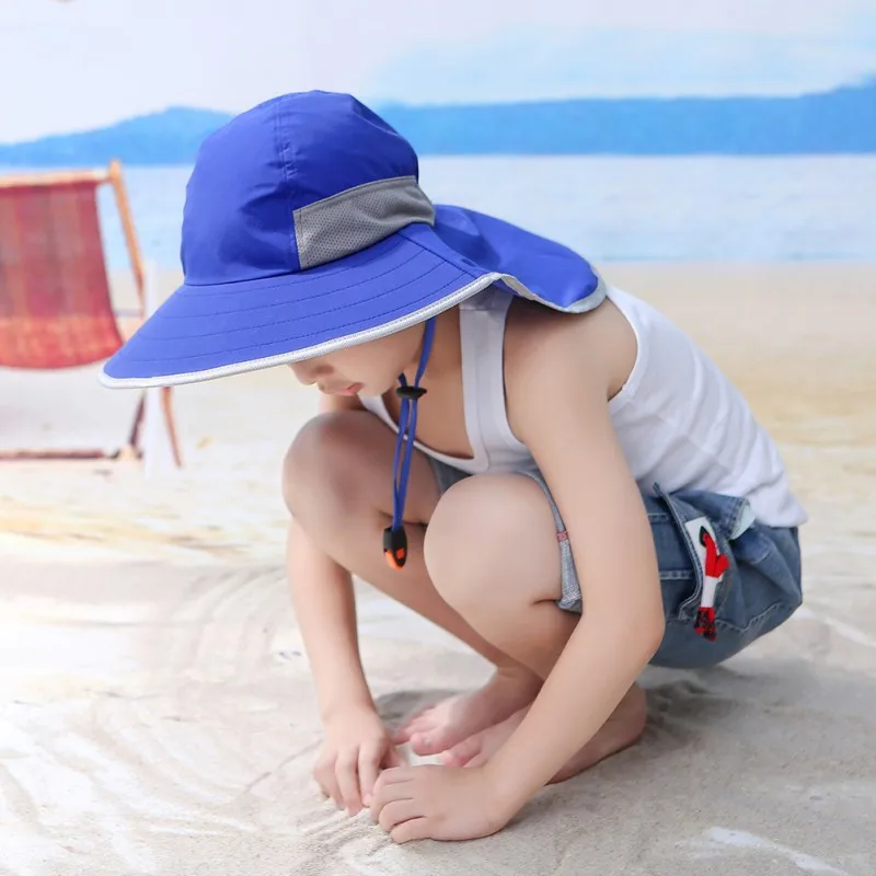 Sombrero de ala ancha para niños, gorra de cubo para playa, viaje al aire libre, pesca, Camping, senderismo, cubierta para el cuello, protección UV, Verano - imagen 2
