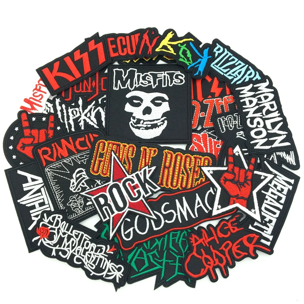 25 unids/lote de parches de banda de Rock para ropa, parches bordados para planchar, música, ropa DIY, pegatinas de rayas, chaqueta de costura