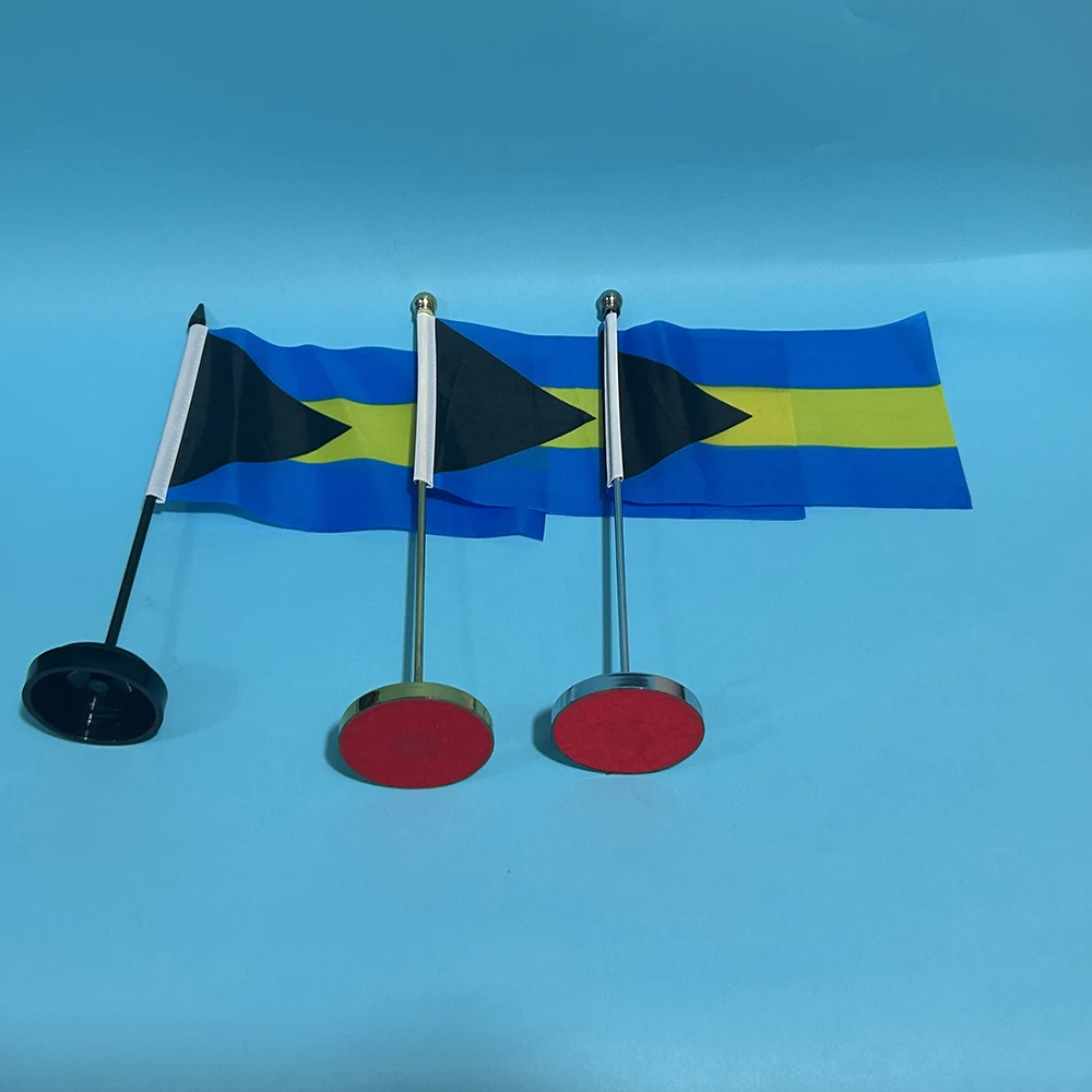 Escritorio de oficina bandera pequeña de Bahamas bandera 14x21cm poliéster Bahamas bandera nacional mesa de campo Banner adornos de escritorio banderas - imagen 3