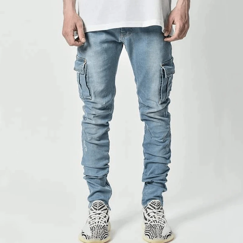 Pantalones vaqueros negros y azules para hombre, Pantalón Cargo informal con múltiples bolsillos, ropa de calle para primavera y verano, 2024 - imagen 4