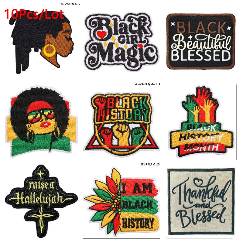 10 unids/lote parches termovesivos de chica negra-parche bordado para planchar en parches para ropa y mochila - imagen 2