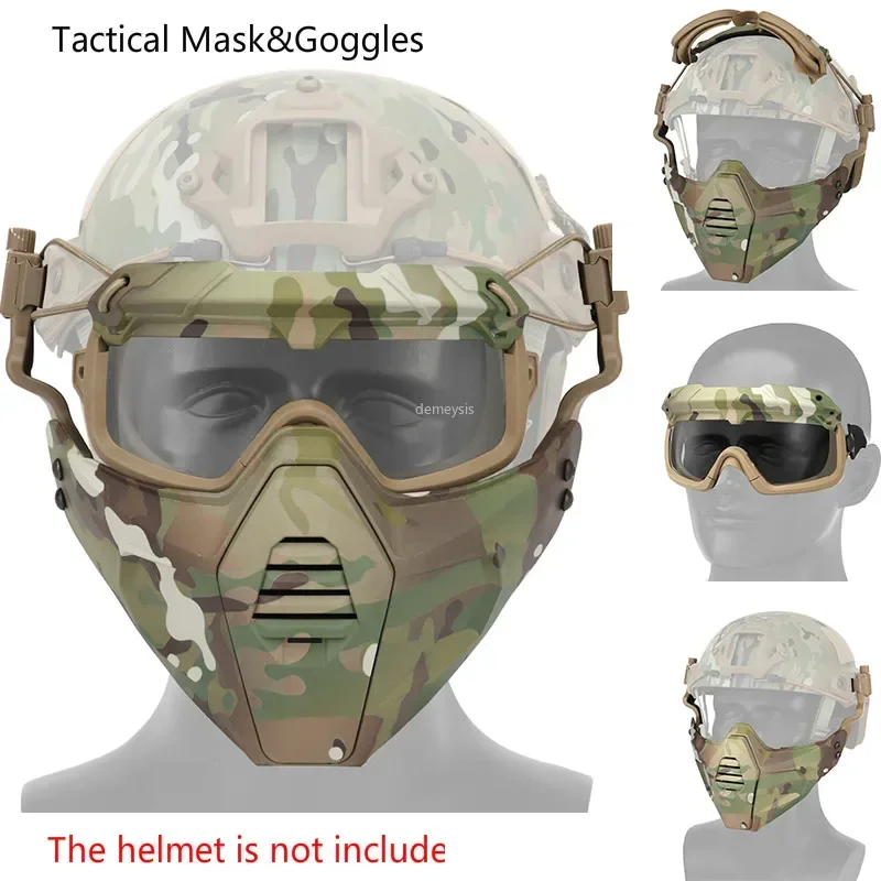 Juego de máscaras tácticas + gafas, máscara de seguridad de combate para Paintball Airsoft, máscaras protectoras para caza al aire libre + gafas - imagen 3