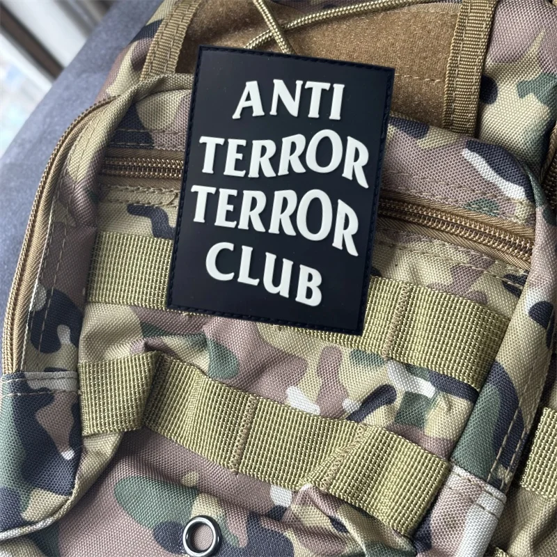 Parche táctico 3D de PVC "ANTI TERROR CLUB", insignia de moral militar, parches con gancho, ropa, mochila, pegatinas, brazalete