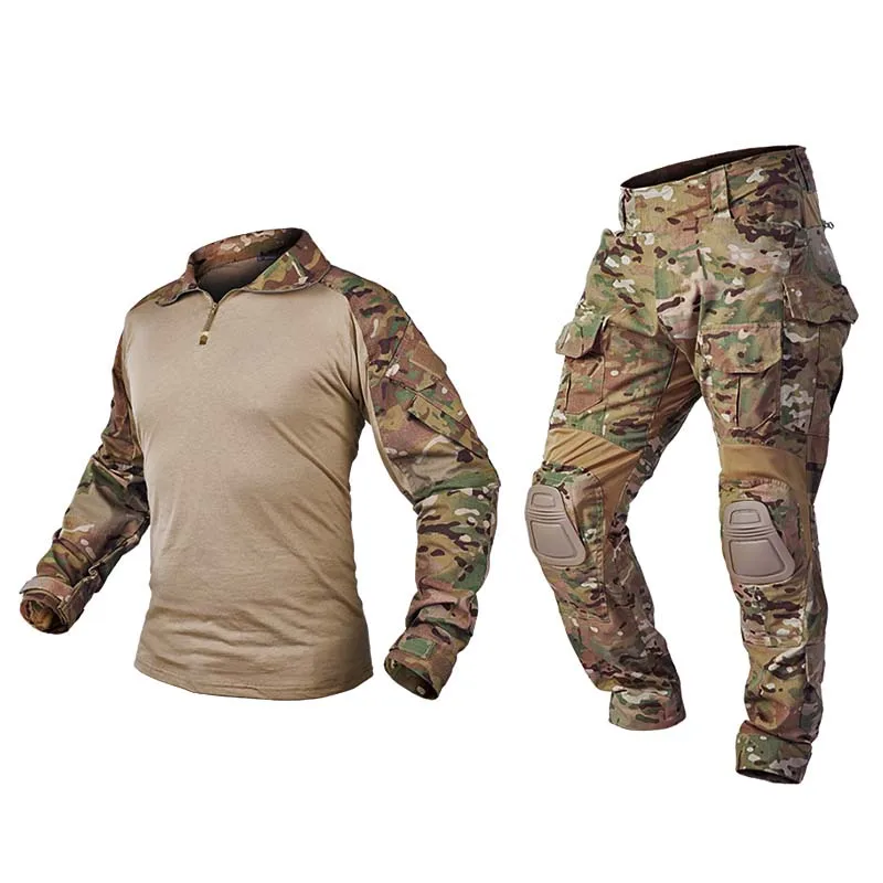AUKU-uniforme de combate + almohadillas, pantalones tácticos de Safari, uniforme deportivo de escalada, camisa de camuflaje, camisas de combate, ropa de caza, ropa para hombre - imagen 2