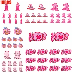 10 Uds. Parche bordado de dibujos animados de estilo rosa para Halloween, parches termoadhesivos para planchar para ropa, sombreros, coser DIY