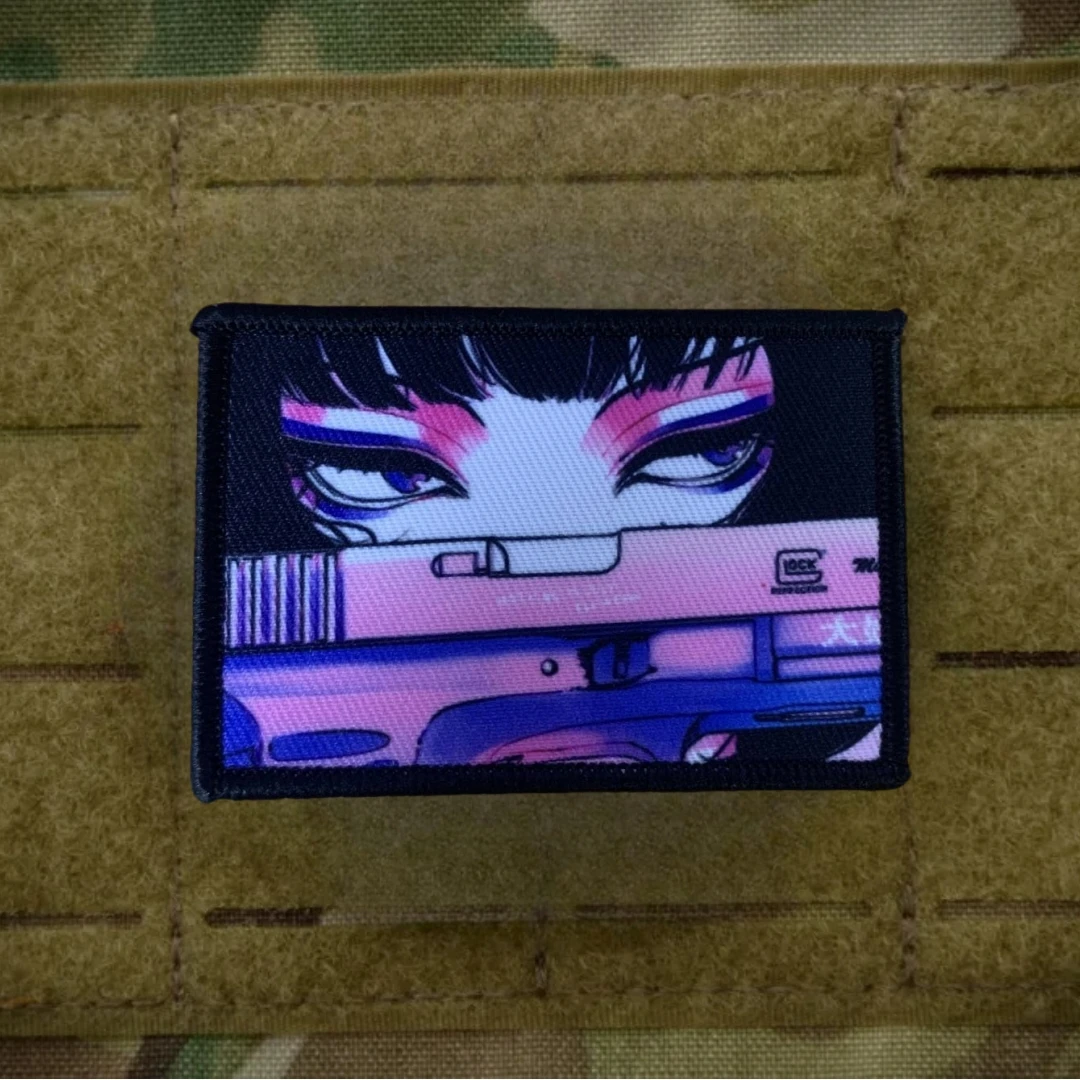 Parche táctico de tirador japonés para niñas, insignia de moral asesina de Chica de Anime, parches militares de gancho y bucle, pegatina de impresión para mochila - imagen 3