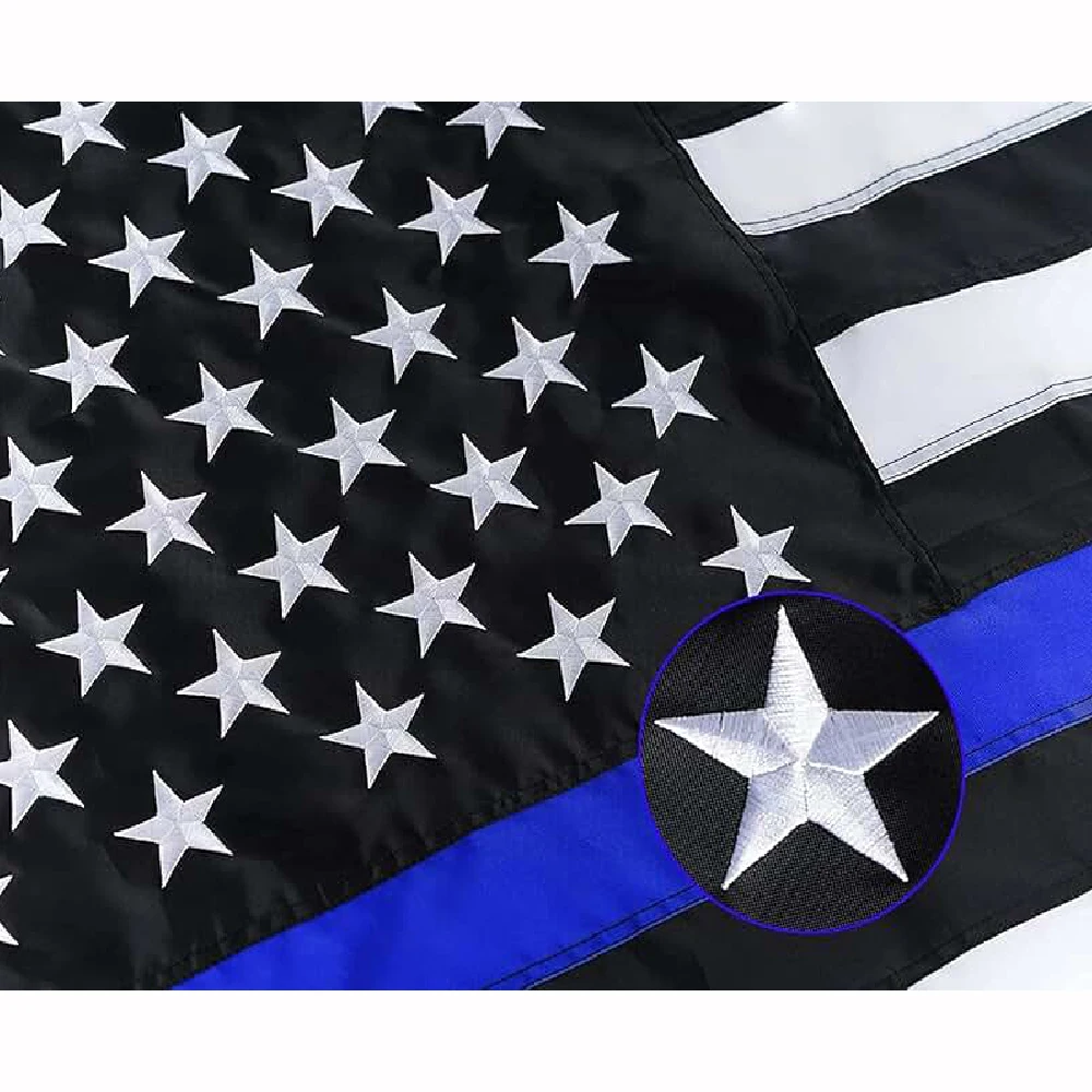 Bandera americana bordada 150D de 90x150 CM, línea azul fina, línea roja fina, línea verde, banderas de doble línea americanas en blanco y negro - imagen 2