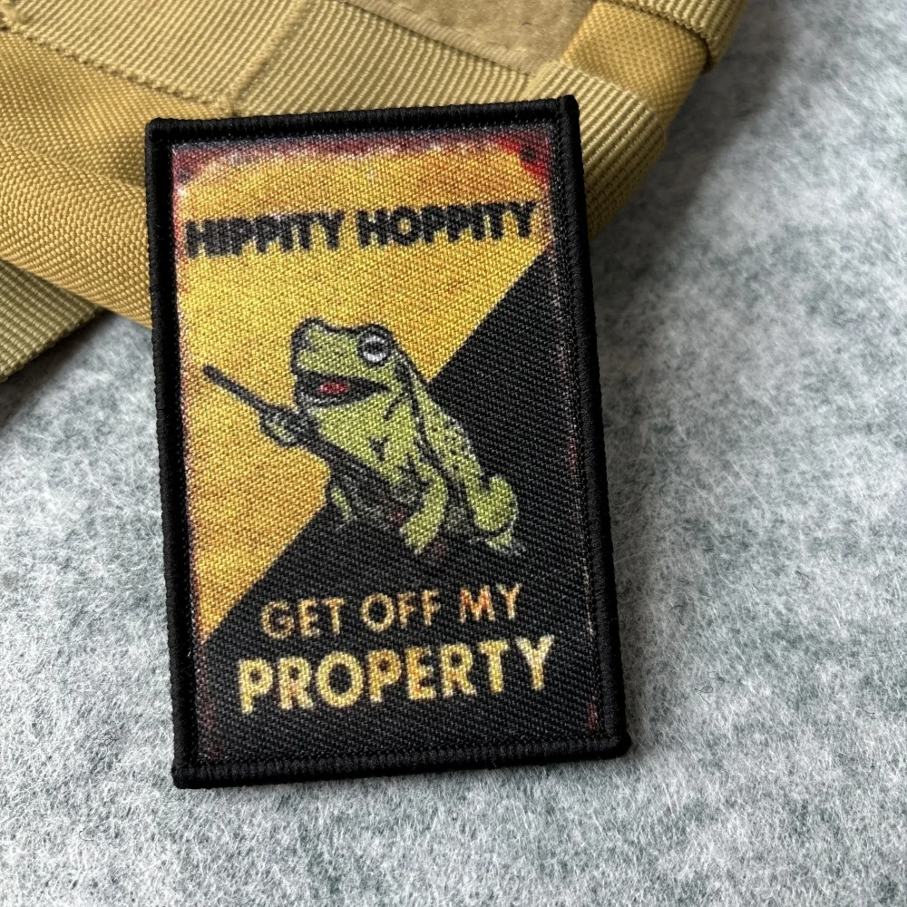 Hippity Hoppity Get Off My Property Emblem Insignia de moral de rana Parches militares tácticos Mochila militar Pegatinas de gancho y bucle impresas - imagen 5
