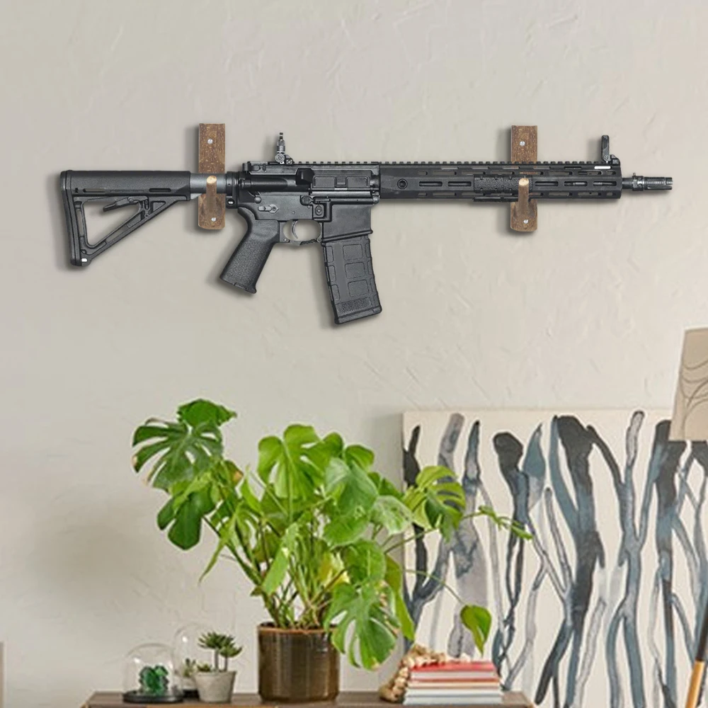 Soporte de pared para pistola, soporte para Rifle, soporte de madera para escopetas, soporte para armas de exhibición, colgador Horizontal para almacenamiento de arco de carabina, 2 uds. - imagen 5