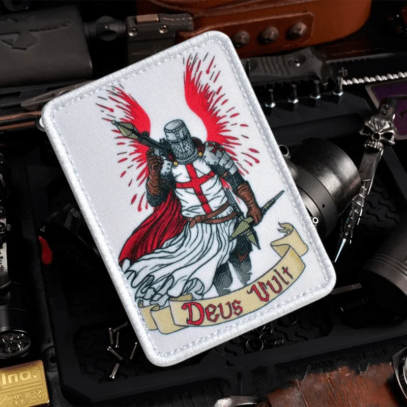 "Deus Vult, esto es lo que quiere Dios", parche táctico moral, emblema de gancho y bucle impreso, insignia militar, brazalete de combate, pegatinas para mochila - imagen 5