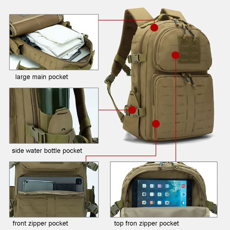 Mochila táctica militar de 45l para entrenamiento al aire libre, bolsa de gimnasio, senderismo, Camping, mochila de viaje, mochila láser Molle X287A - imagen 3