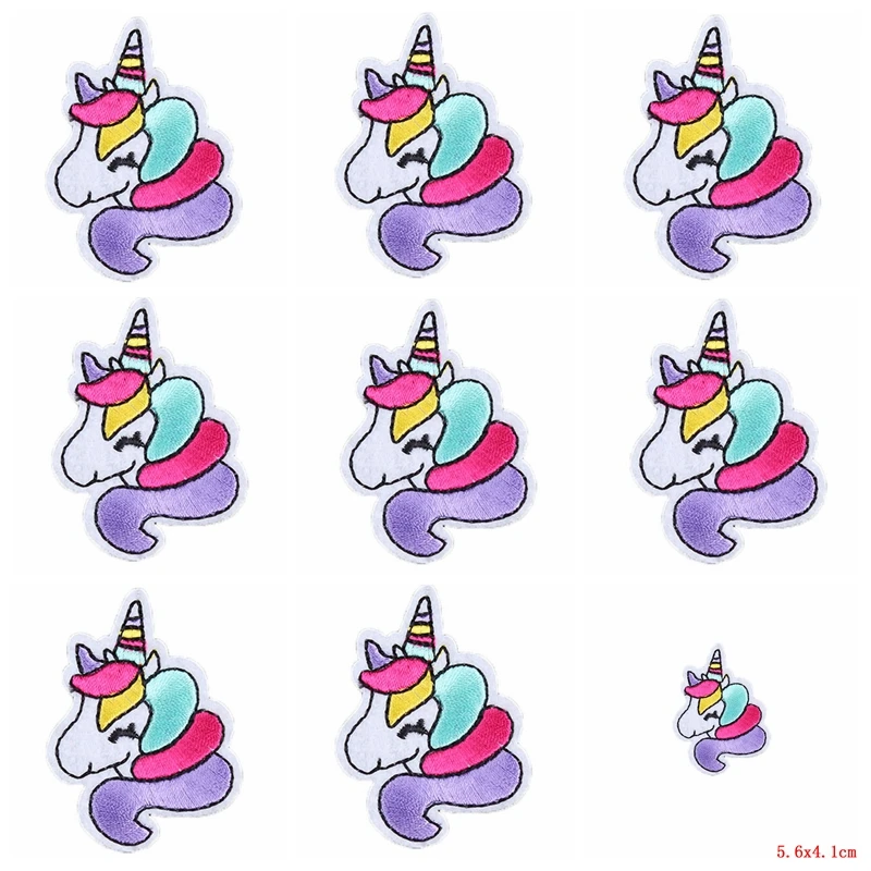 Parches de unicornio de dibujos animados para ropa, parches bordados a rayas de animales bonitos en la ropa, insignias de moda en la chaqueta, 10 piezas por lote - imagen 2