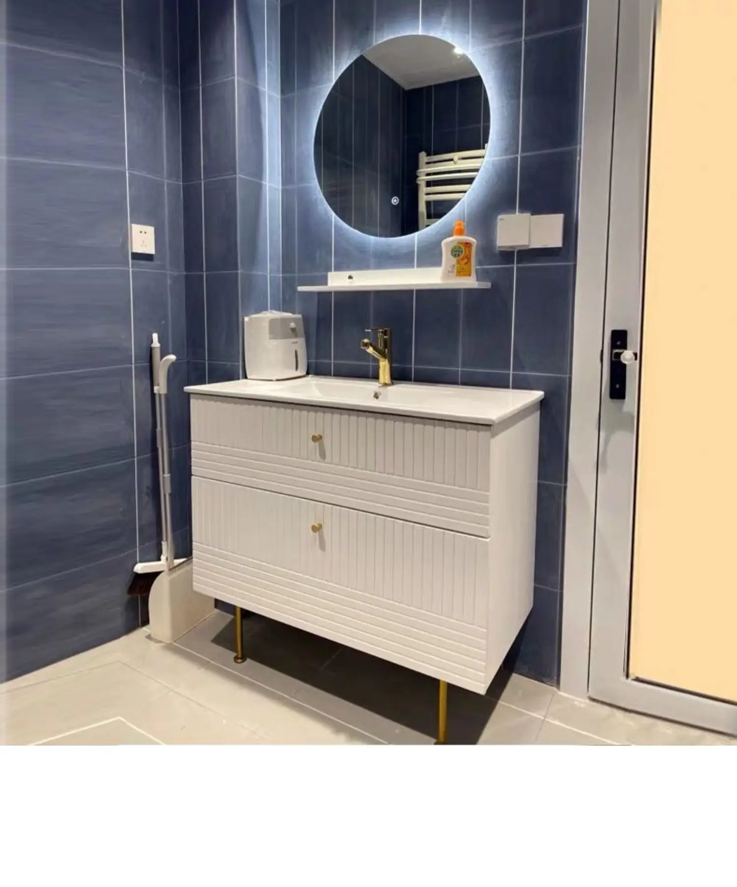 Armario de baño francés estilo crema, combinación de luz moderna, piedra de lujo, pizarra, lavabo de inodoro - imagen 3