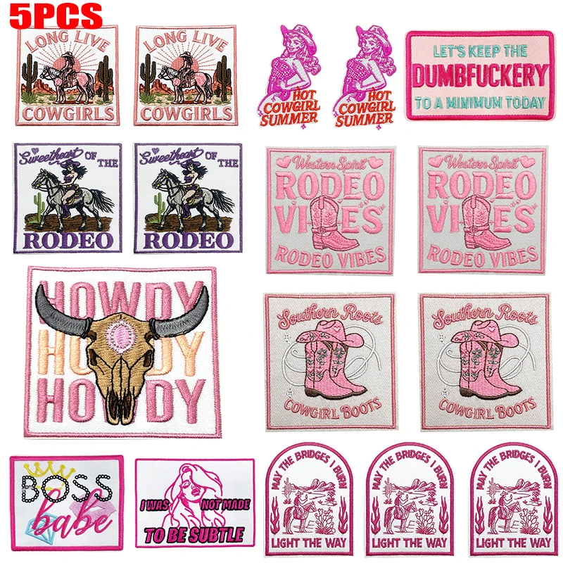 Parches bordados para botas de vaquera occidental, 5 uds., para ropa, sombreros, chaquetas, insignia, letras de dibujos animados, parches para planchar para coser ropa DIY