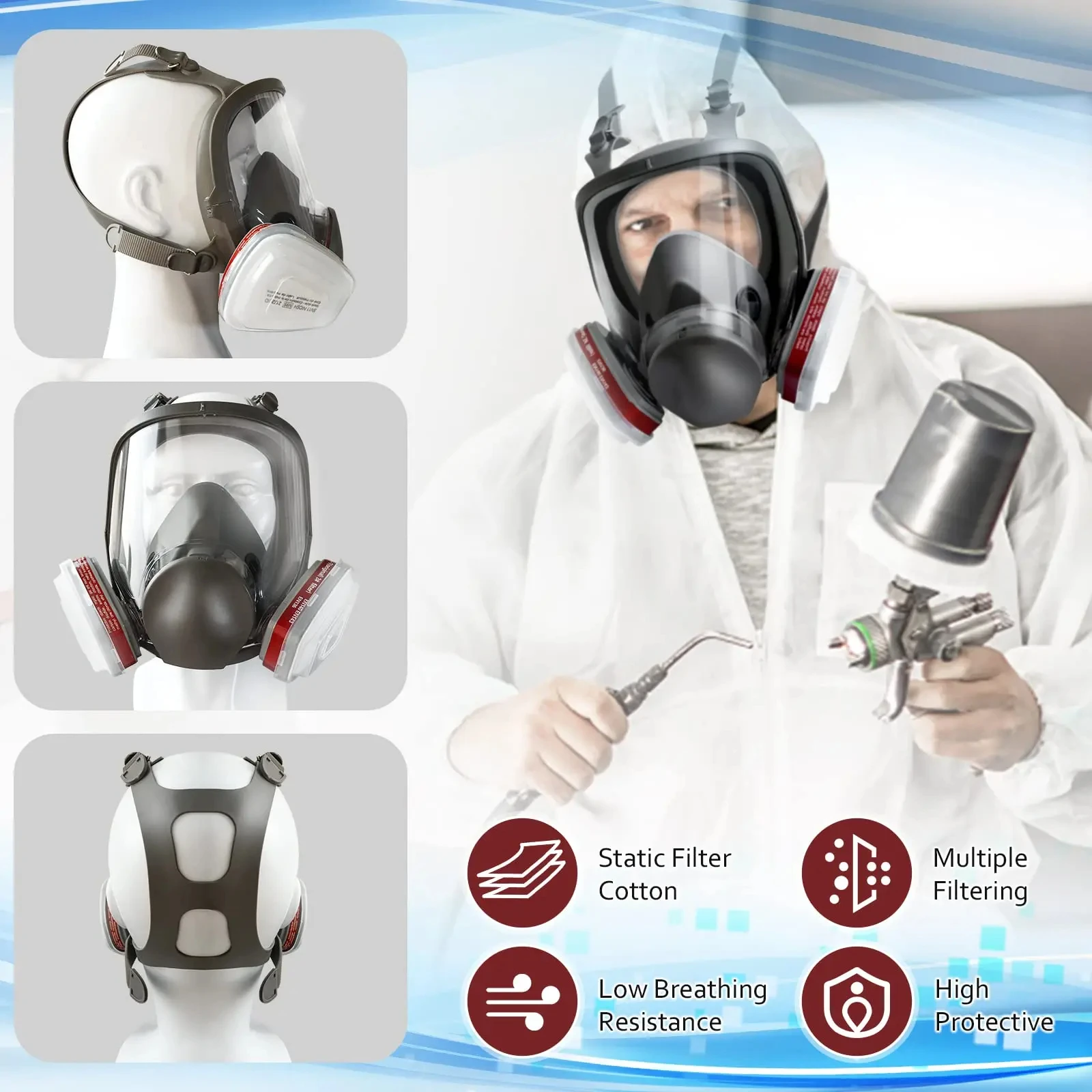 Máscara de gas cara completa con filtro antiniebla y polvo - imagen 2