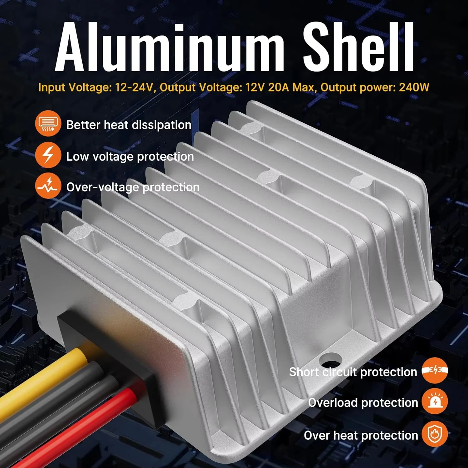 Convertidor reductor para Dewalt, adaptador de 20V a 12V, adaptador de batería de rueda eléctrica, inversor Buck automático DC 12V 20A 240W - imagen 4