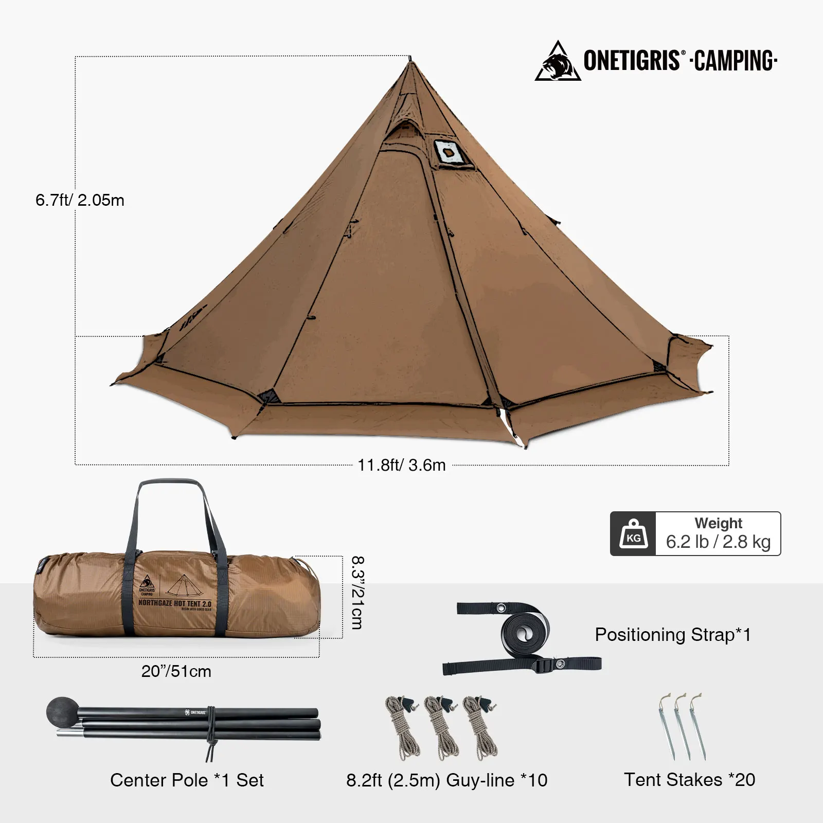 OneTigris Northgaze 2.0 kampeertent met sneeuwrok Lichtgewicht piramide tipi met schoorsteengat voor reisrugzaktrekking - imagen 2