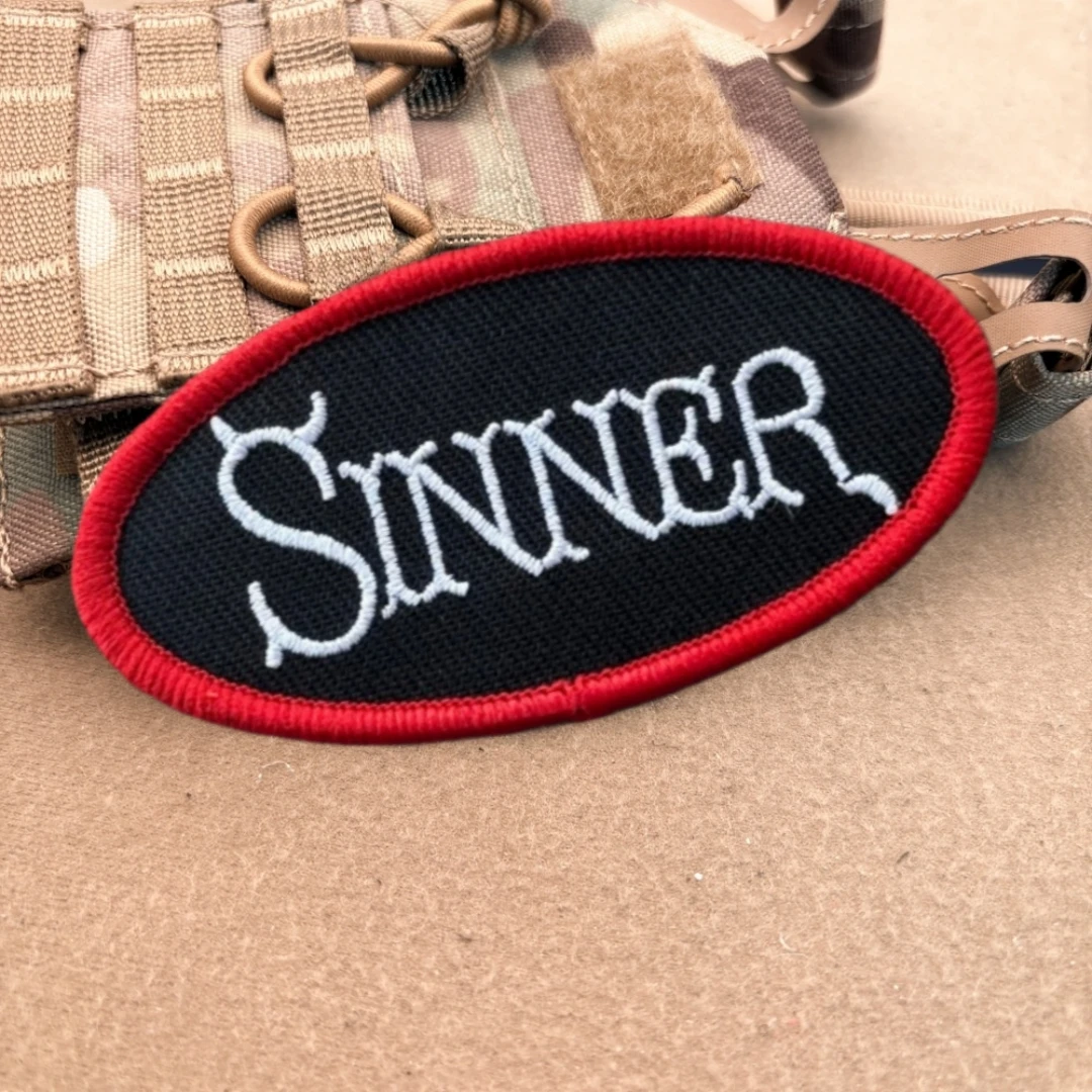 Parche de SINNER, insignia de moral táctica, Jesucristo, del diablo religioso, parches bordados para ropa, pegatina de equipo militar