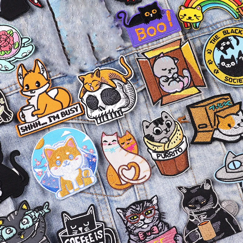 Parche bordado de gato divertido, parches termoadhesivos para planchar en la ropa, costura de dibujos animados DIY - imagen 2