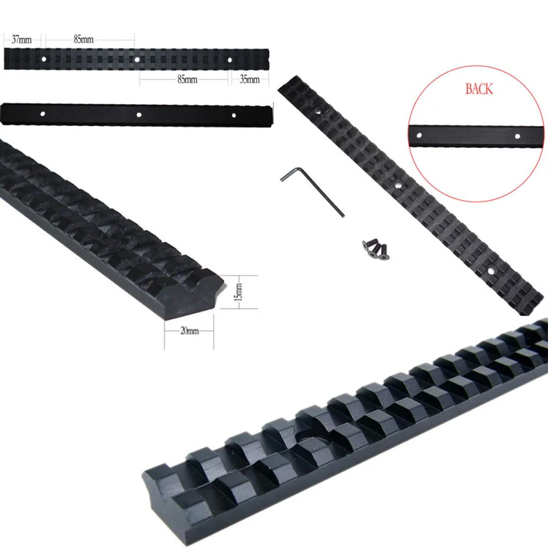 Soporte de riel Picatinny de 257mm de largo, montaje en riel de aleación de aluminio, fibra táctica, círculo reflejo 1x28, punto rojo verde, mira, rifles Airsoft - imagen 5