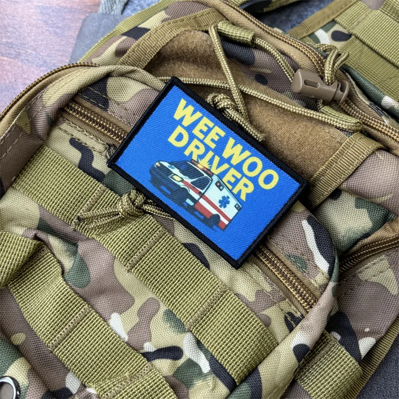 Parche impreso "WEE WOO DRIVER" para ropa, insignia de moral táctica, parche militar con gancho, pegatinas para mochila