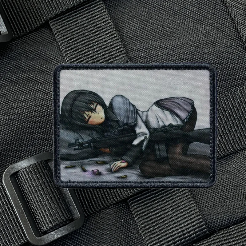 Parche de Chica de Anime, insignia de moral táctica con estampado de gancho y bucle, mochila militar, accesorios de decoración de ropa, brazalete adhesivo - imagen 5