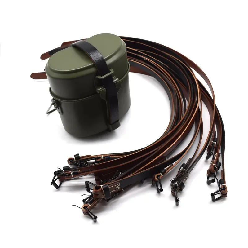 Accesorio de reproducción de correas de transporte de cuero para cantina con eslinga de estaño M31 de campo del ejército alemán
