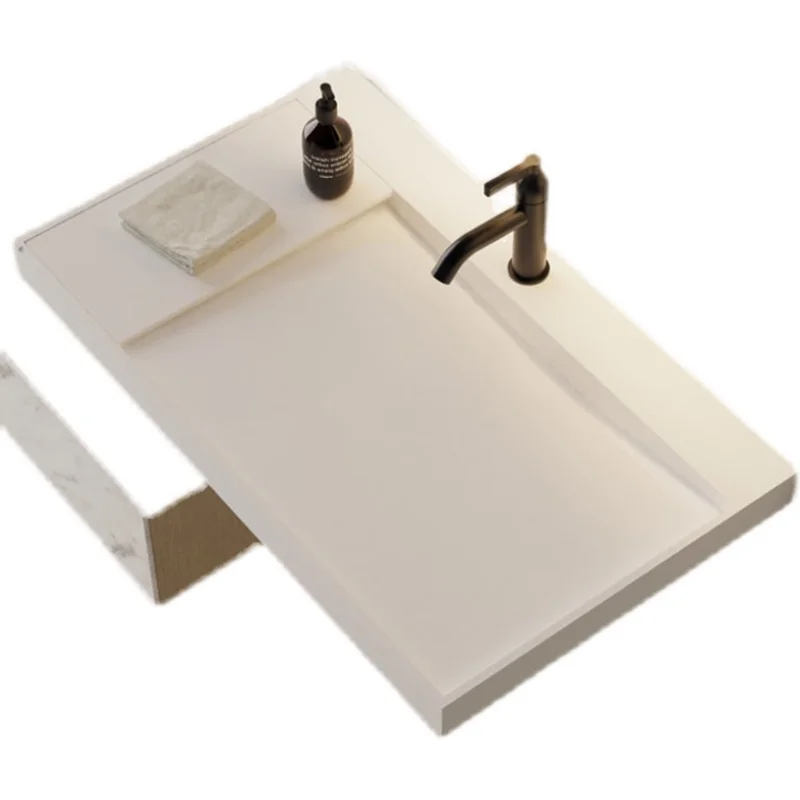 Lavabo integrado de piedra artificial blanca, lavabo, lavabo, balcón, colgante de pared para el hogar pequeño - imagen 5
