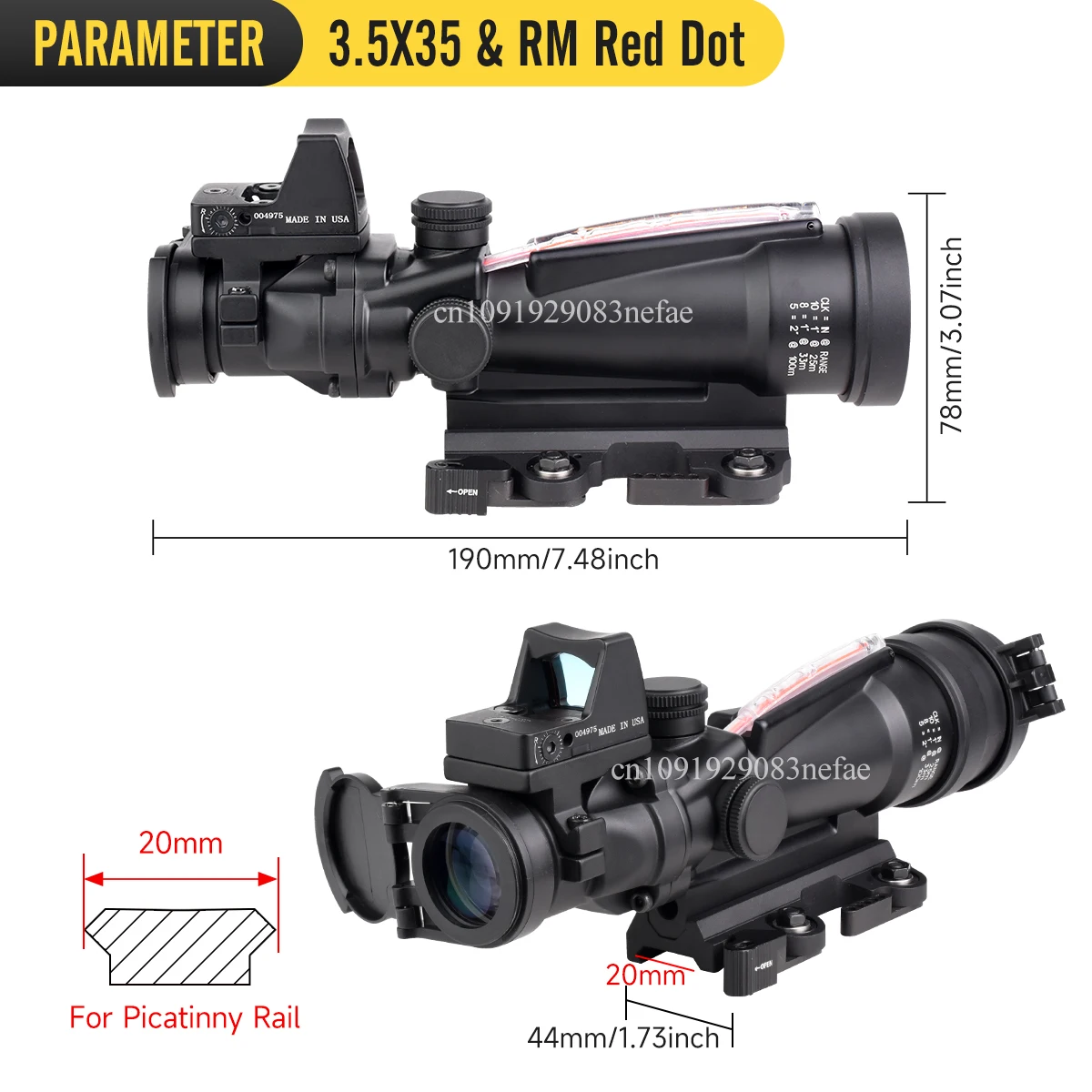 3,5x35 con RM Red Dot Sight Optics semicírculo rojo fibra de vidrio grabado iluminación colimador caza Airsoft Rifle alcance - imagen 5
