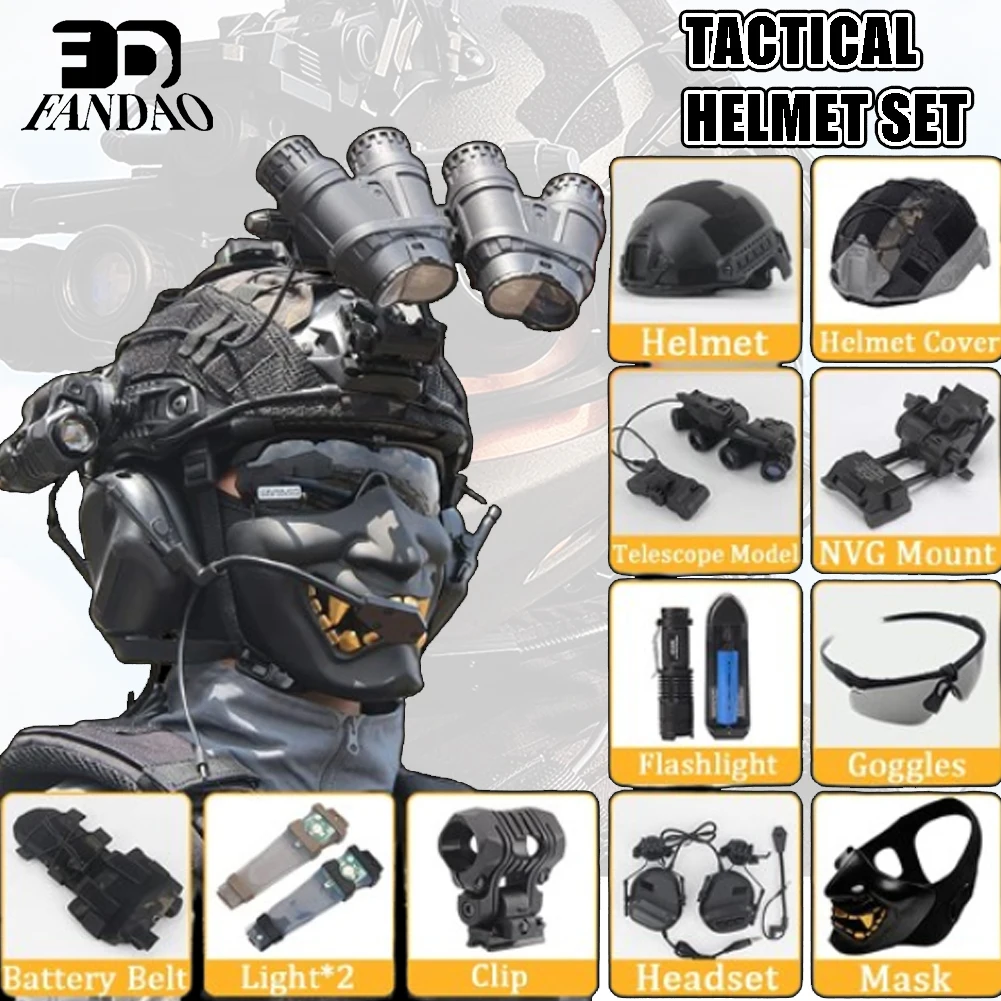 Casco de Paintball Airsoft, conjunto de máscara facial de calavera con soporte L4G24 NVG, auriculares tácticos de alta definición para uso de caza, comodidad