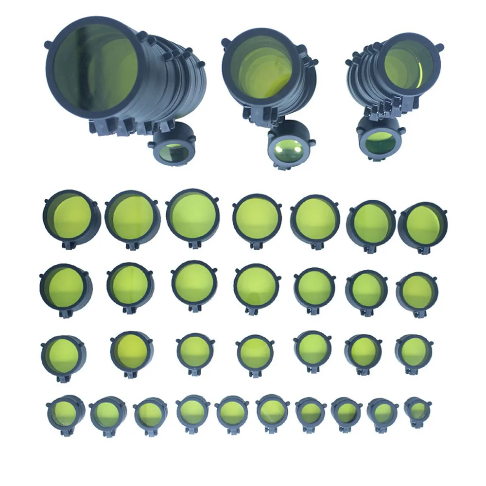 Cubierta de lente de alcance de Rifle transparente de 30-69mm, tapa de protección de resorte rápida abatible hacia arriba, tapa de lente objetivo, calibre de caza