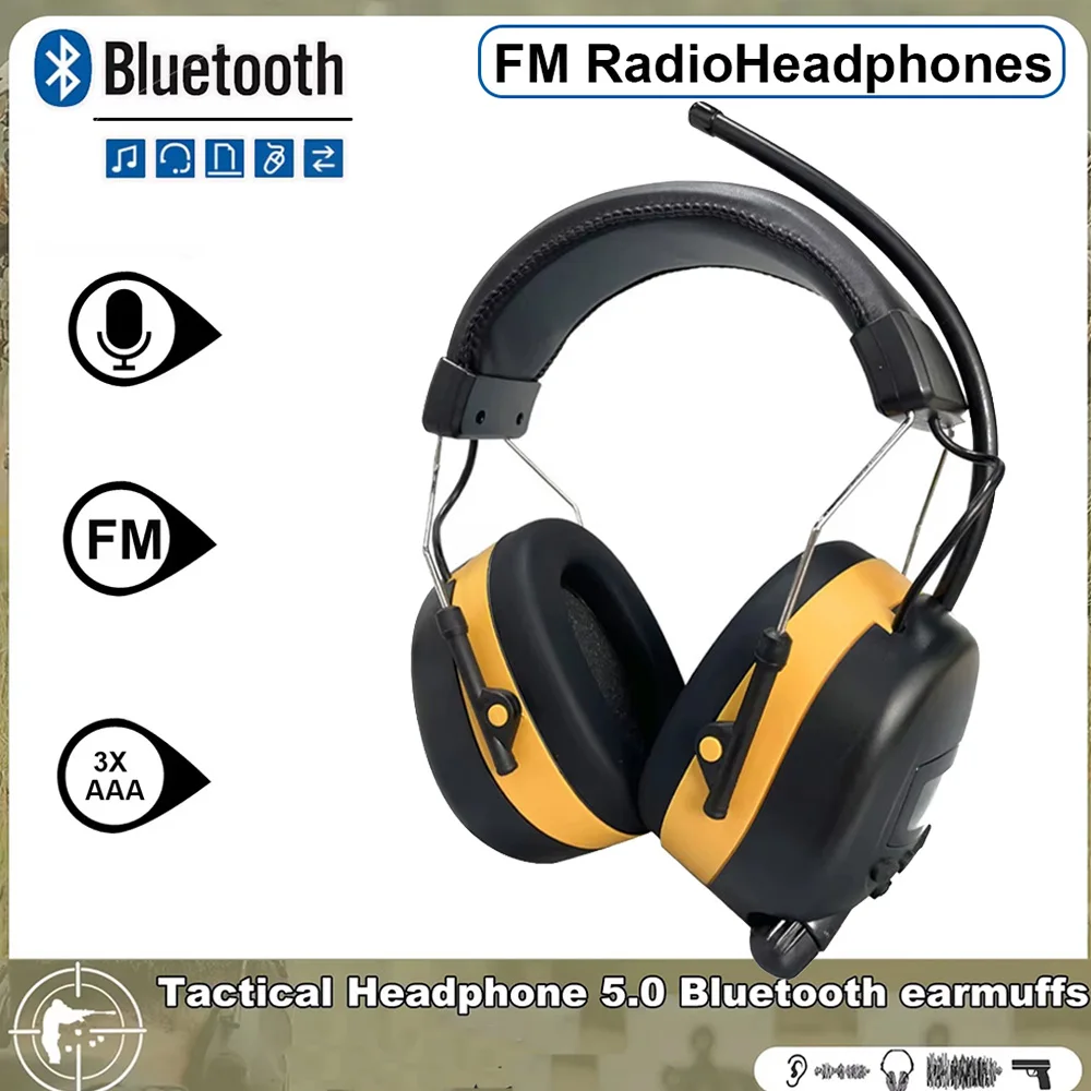 Orejera para disparar Radio AM FM Protección para auriculares Reducción de ruido Protector auditivo cómodo con pantalla digital Bluetooth