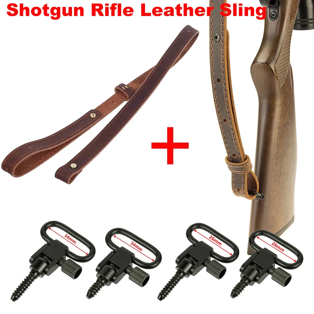 Eslinga de cuero para escopeta, correa para Rifle, cinturón de montaje giratorio genuino, adaptador de eslinga desmontable rápido de Metal para caza ajustable - imagen 2