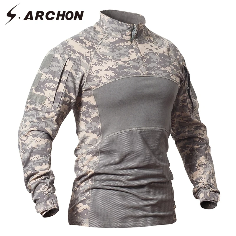 S.ARCHON-camisas militares tácticas para hombres, camiseta de combate de camuflaje, camisetas casuales de manga larga de soldado de campo de batalla de la fuerza del ejército - imagen 3