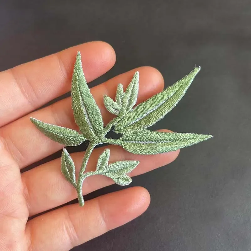 Parches termocollantes de aplique de tela de flores de plantas verdes, hojas de bambú, bordado Floral, pegatinas para planchar para ropa, vestido - imagen 5