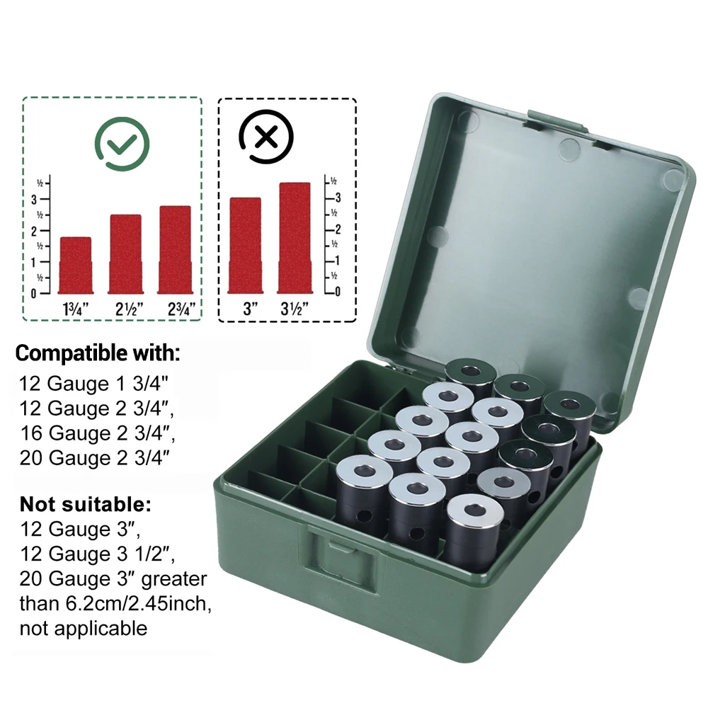 Caja de munición de 25 cartuchos, caja de carcasa de escopeta 12/20GA, soporte de carcasa de bala abatible, caja de cartuchos, caja de almacenamiento de munición, accesorios de caza - imagen 2