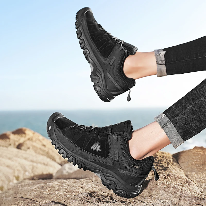 HIKEUP-zapatos de senderismo de alta calidad para hombre, calzado de escalada de cuero duradero, zapatillas de deporte para caminar al aire libre, suela de goma, venta directa de fábrica - imagen 5