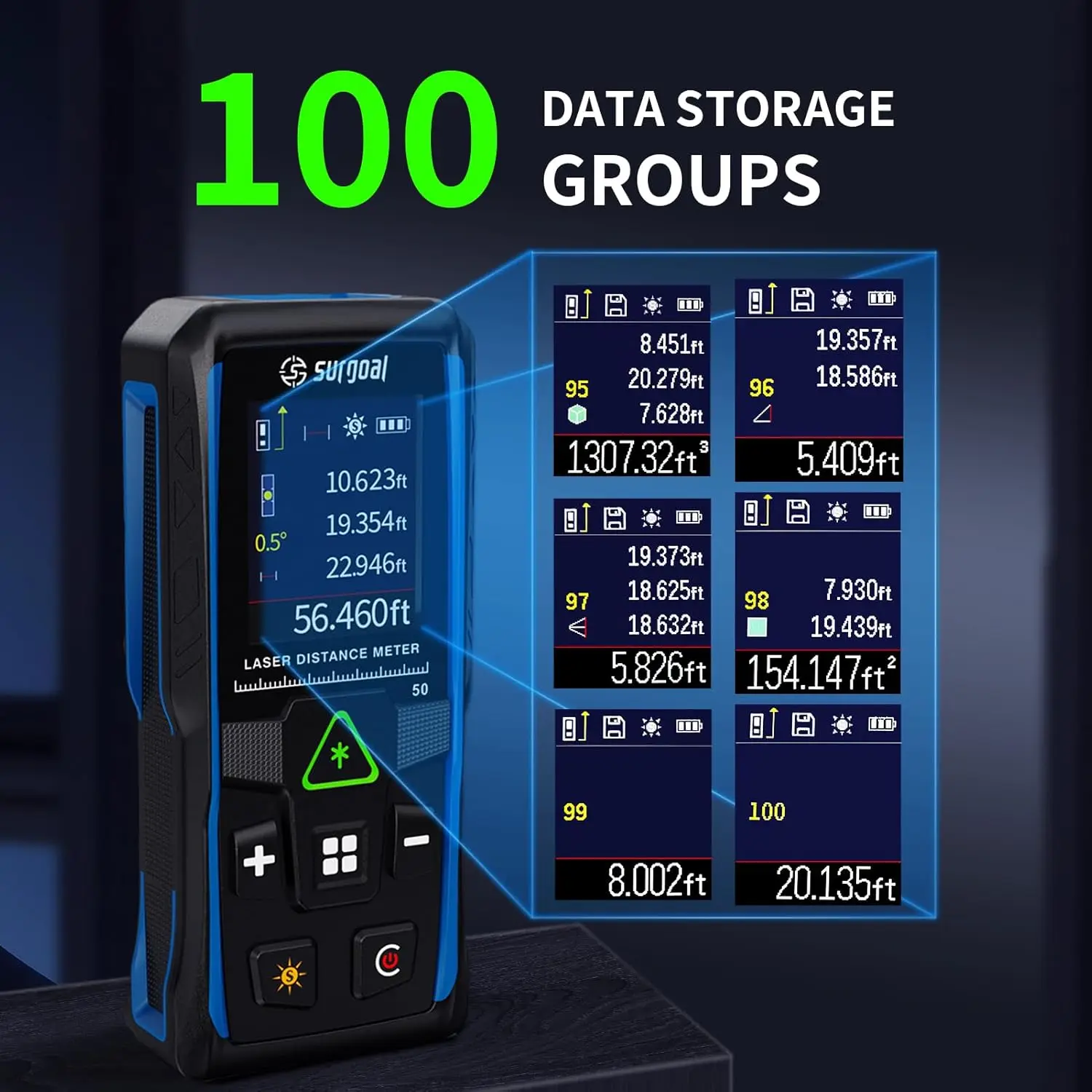 Telémetros láser verdes con pantalla a color, 100m, multifunción, con medidor de vibración de nivel Digital, cinta láser - imagen 5
