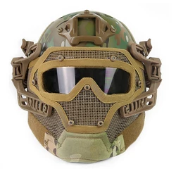 Casco táctico de malla de acero, máscara integrada para Paintball Wargame, protección completa para Airsoft, equipo de seguridad para caza al aire libre