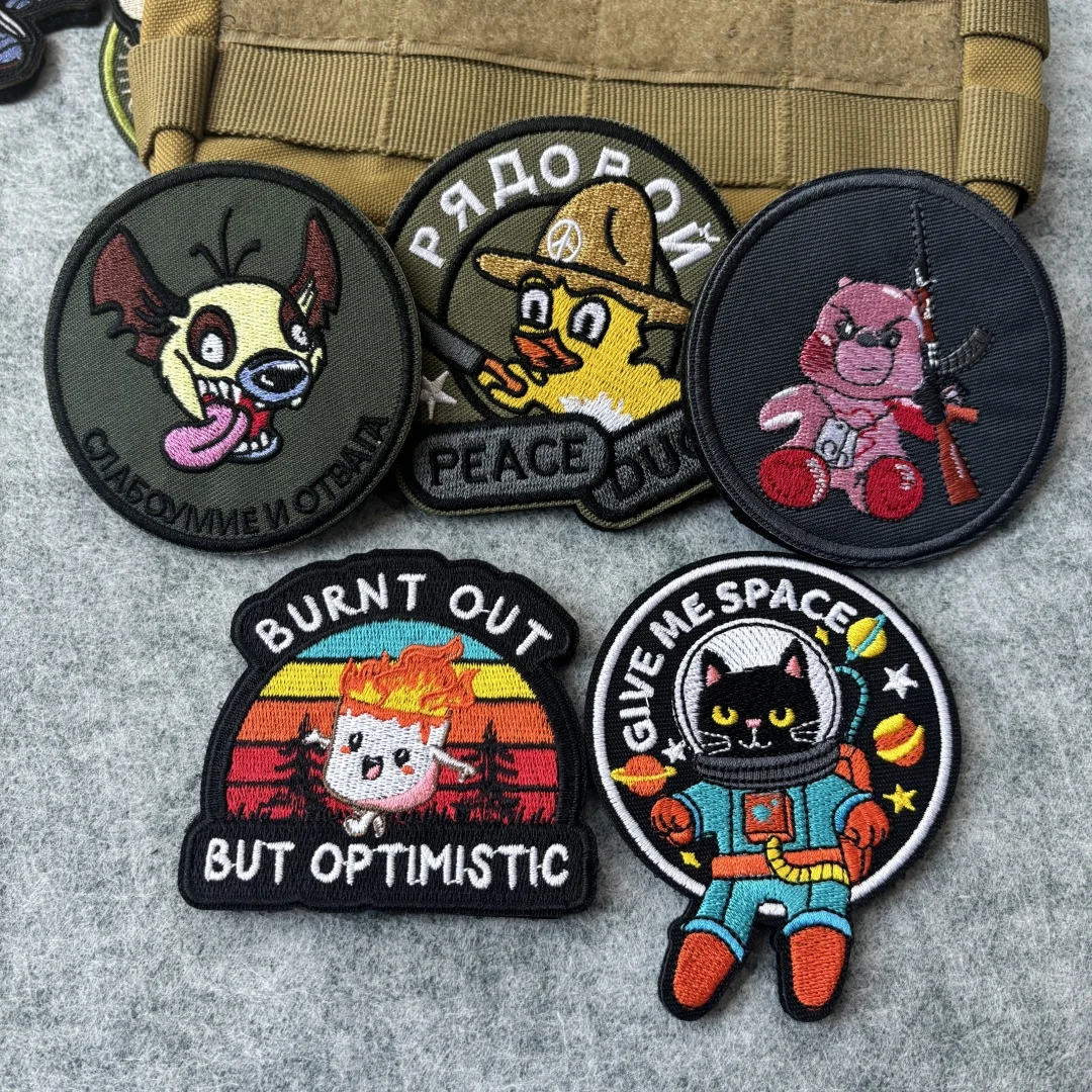 Parches tácticos de animales bonitos, parche de gancho y bucle bordado de dibujos animados, brazalete militar de moral, insignia, mochila, pegatinas para ropa