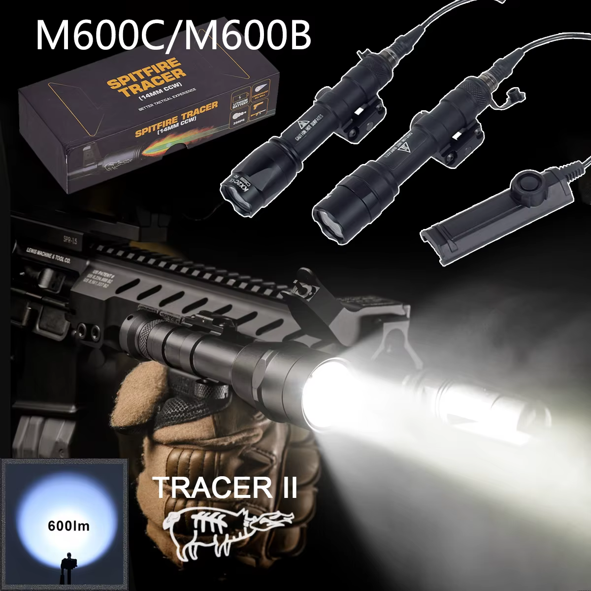 Spitfire M600 Linterna táctica LED para rail Picatinny 20mm