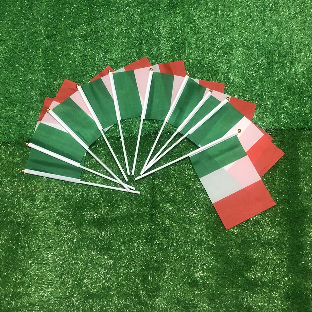 BANDERA SKY Italia bandera ondeante a mano 14x21cm 10/20/50/100 Uds poliéster penetración de doble cara Italia bandera de mano italiana para decoración
