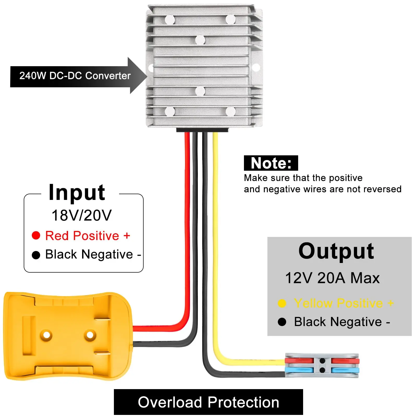 Convertidor Buck 1/2pcs18V/20V Compatible con adaptador de batería de ruedas DeWalt 20V DC 12V 20A 240W batería reguladora de convertidor Buck - imagen 2