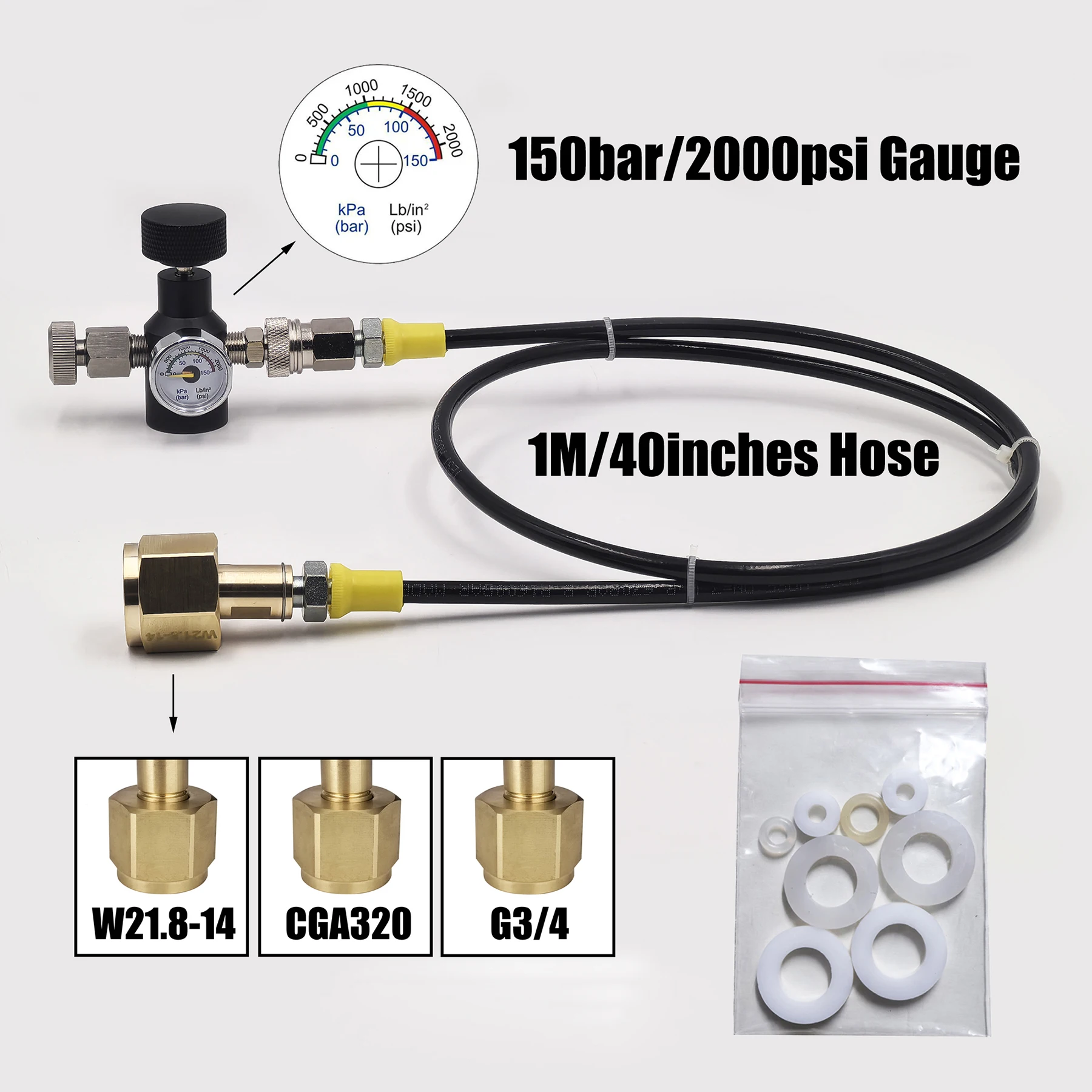 Adaptador de llenado de botella de cilindro de dióxido de carbono, estación de llenado de 1 metro/100 pulgadas, Kit de manguera, calibre 2000psi/150bar TR21-4 - imagen 2