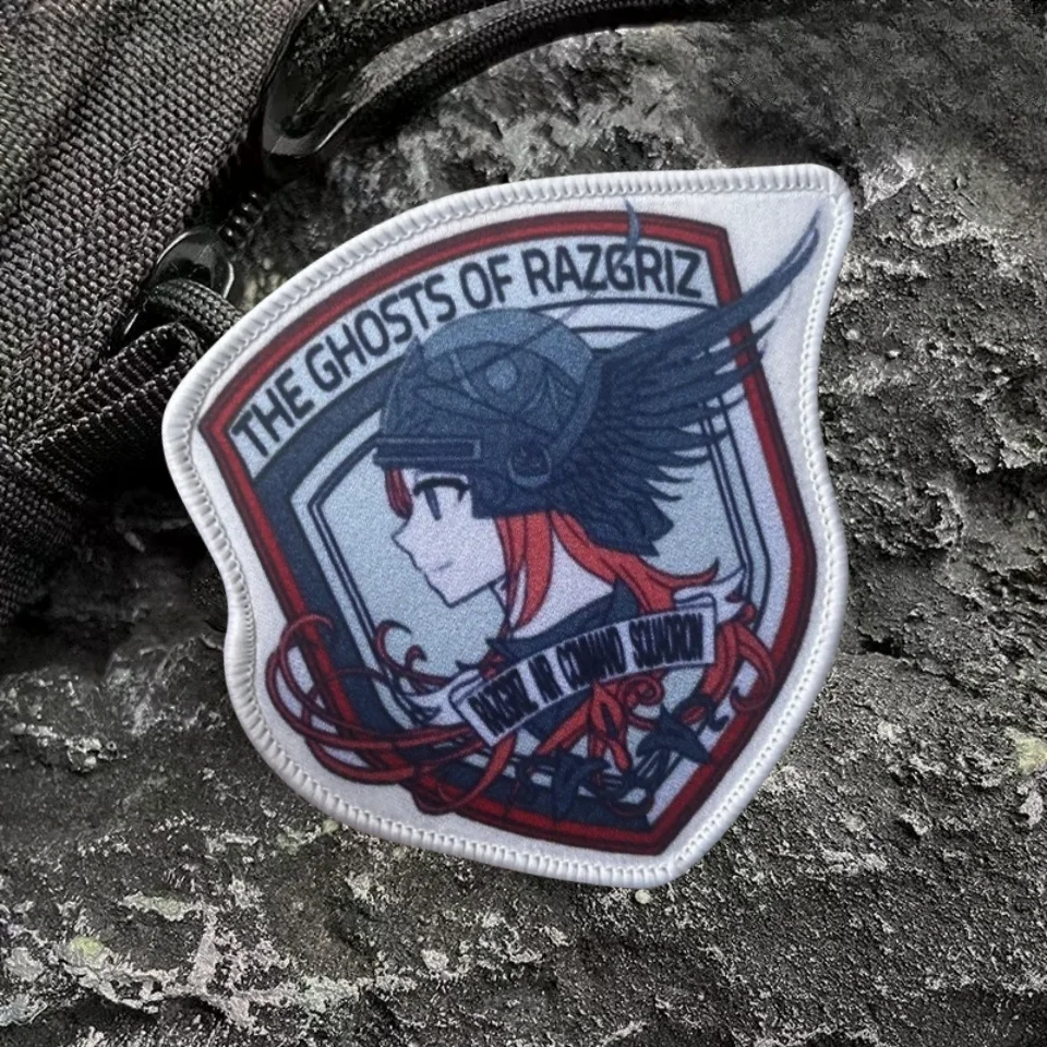 Parche táctico de Chica de Anime para ropa, emblema de gancho y bucle impreso de fantasmas de Razgriz, insignia de moral militar, brazalete, pegatinas para mochila - imagen 4