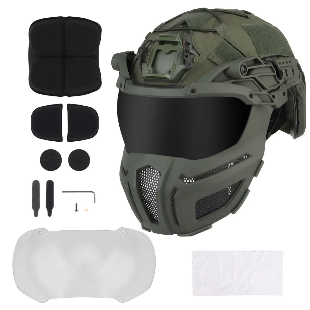 Casco táctico rápido, media máscara facial con gafas abatibles, lentes negros/transparentes de 2 uds para caza, juego Airsoft CS, equipo de máscara de Paintball - imagen 5