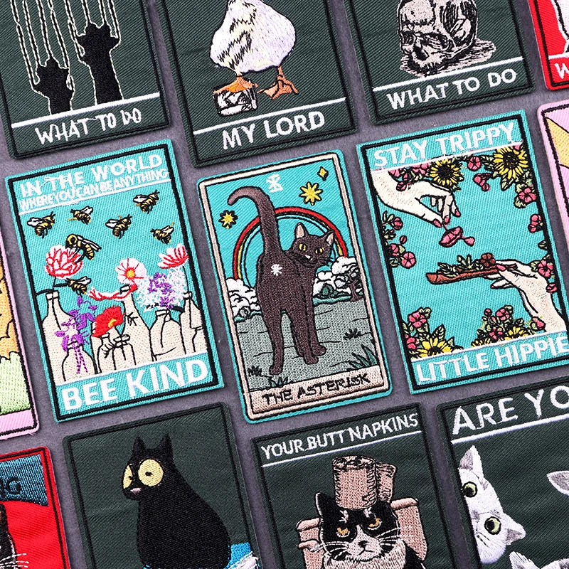 Parche bordado de gato de dibujos animados, parches para planchar para ropa, tarjetas de Tarot de animales, parche Fusible de costura para ropa, insignias adhesivas - imagen 2