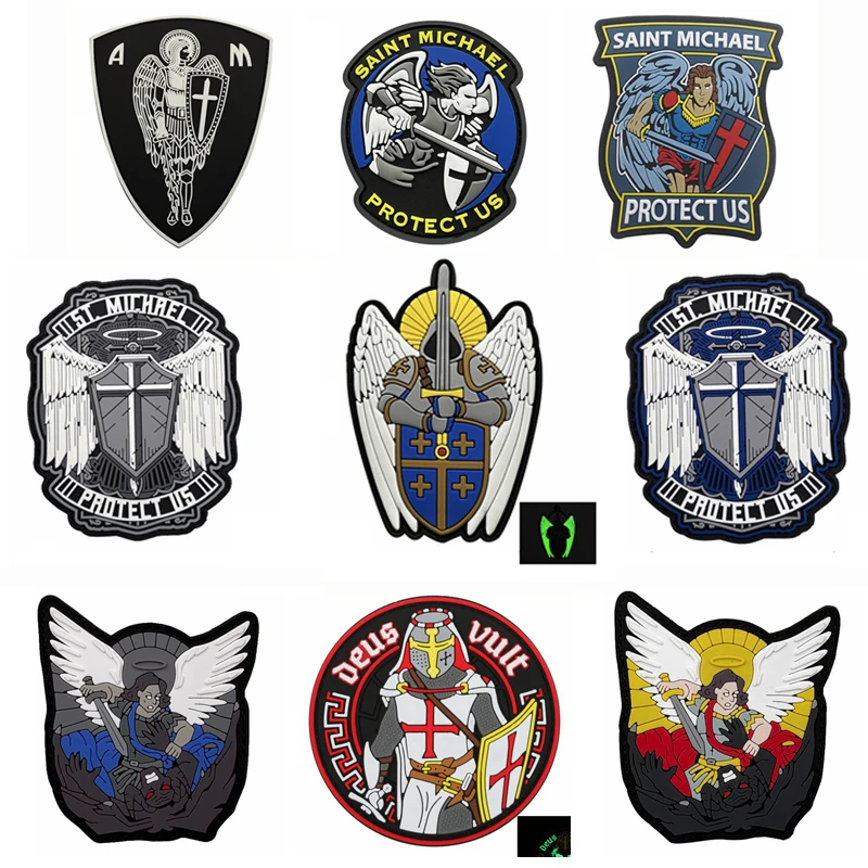 Parches de gancho y bucle de PVC de saint michael, insignia de moral táctica de decoración de ropa, pegatina de parche para mochila al aire libre como regalo